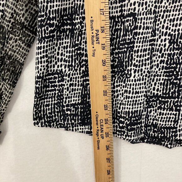 IBKUL Large Black White Abstract Stretch Crew Neck Long Sleeve Top Golf Active - Picture 4 of 8